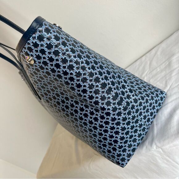 KATE SPADE Navy Blue Geometric Link Tote Surprise Knott Laptop Work Shoulder Bag - Picture 8 of 15